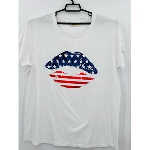 Patriotic Lips Kiss T-shirt Red White Blue USA Womens 2X Bobbie Brooks Kiss me